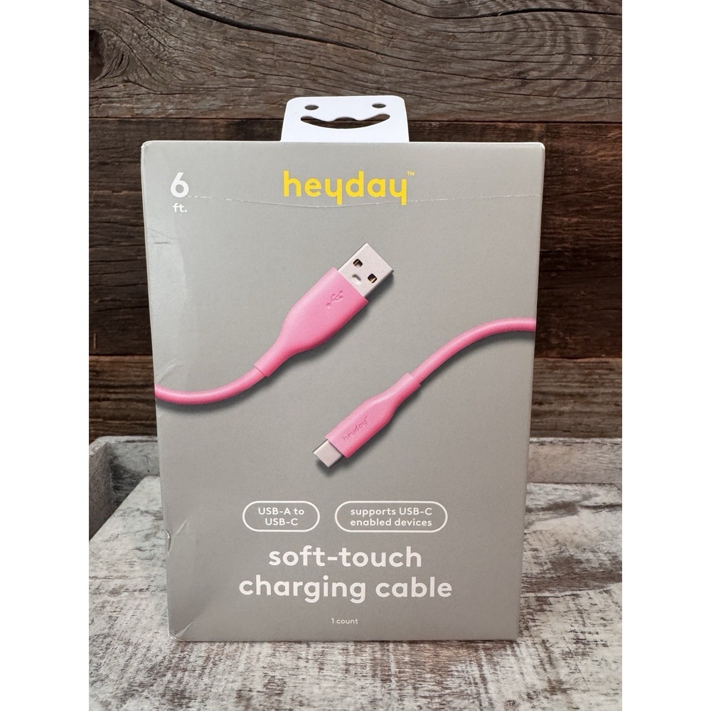 Heyday 6ft USB-A to USB-C Charging Cord Cable – Pink – NIB - MSRP = $15